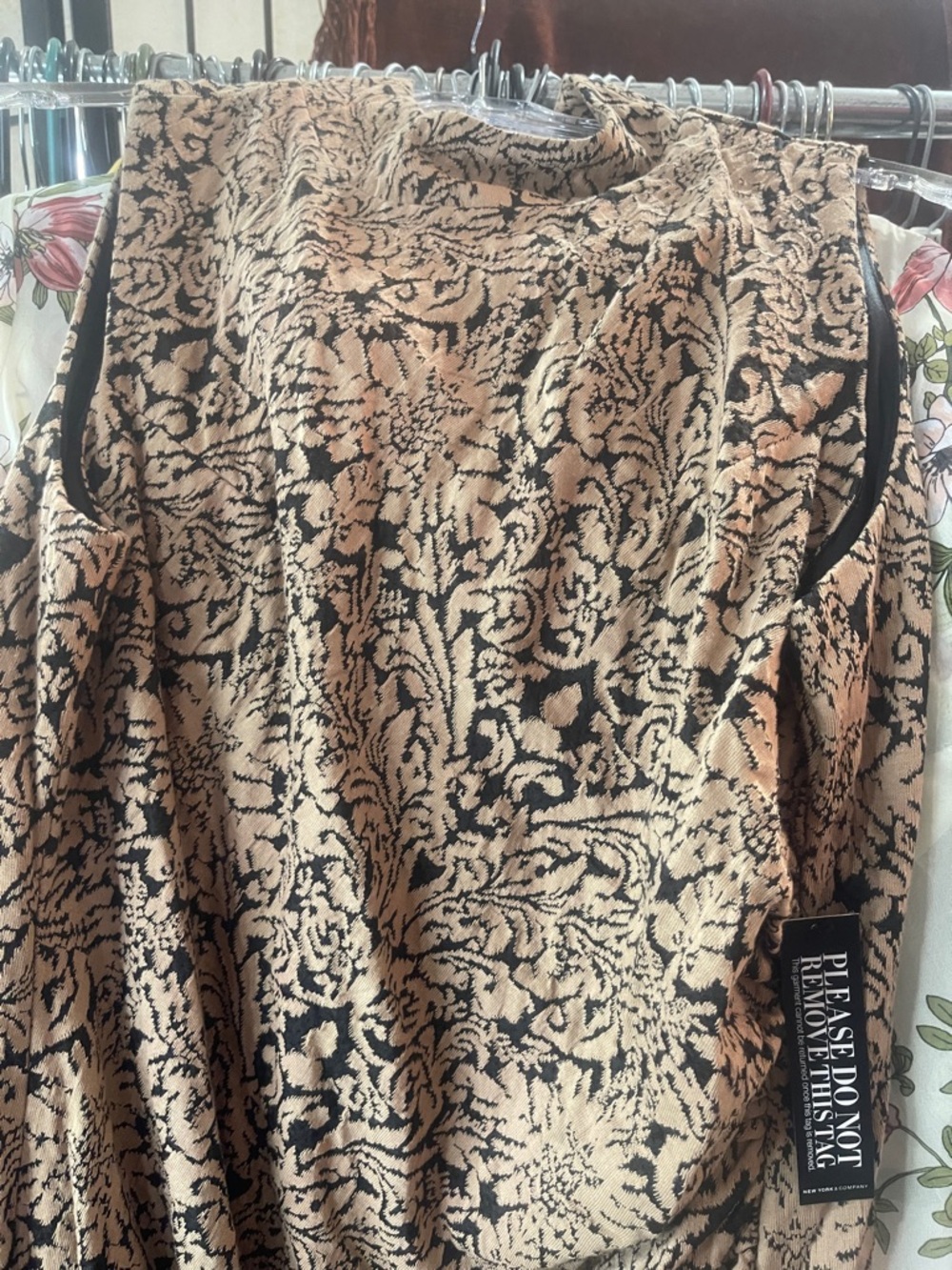 New York & Company Black and Beige Floral Jacquard Dress